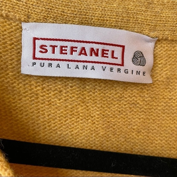 Italian pure wool yellow vest cableknit V-neck trim sleeveless sweater STEFANEL - Picture 7 of 9